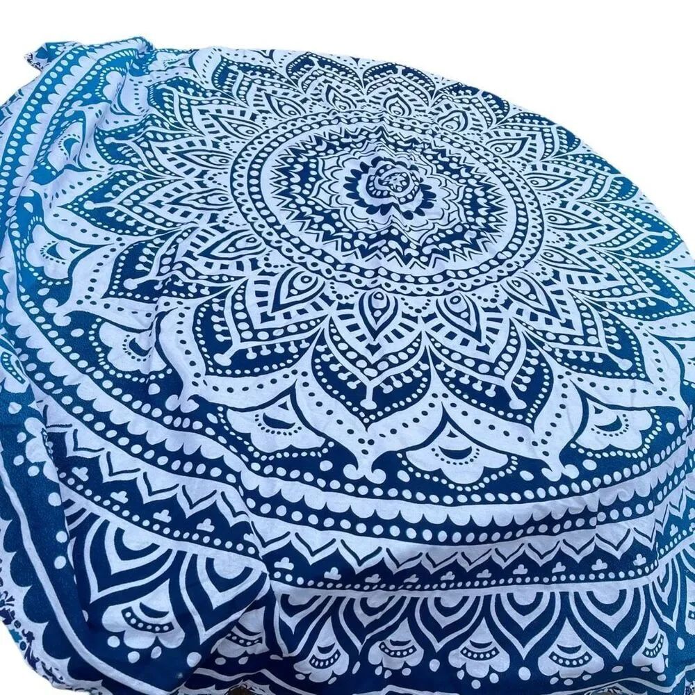 Round 72” boho Folkulture 100% cotton tablecloth.